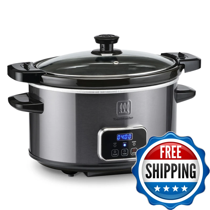 Toastmaster 4-Quart Digital Slow Cooker Locking Lid - Food Warmer For Dip Soups
