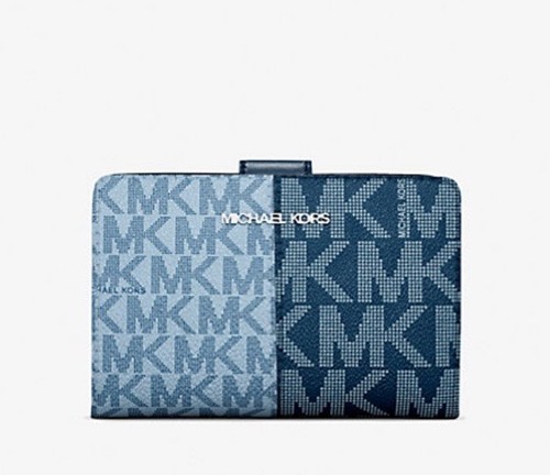 Michael Kors Jet Set Travel MD Bifold Zip Coin Credit Card Wallet MK Navy Blue - Picture 22 of 24