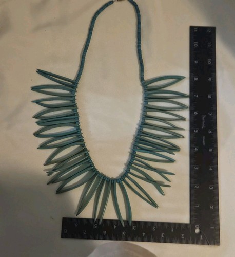 Vtg Bold Western Bib Turquoise Colored Spike Necklace 26" - Picture 12 of 13