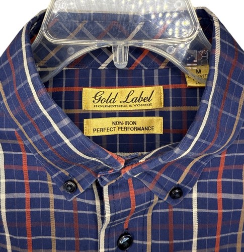 Roundtree & Yorke Gold Label Mens M Blue Red Plaid Button-Down Shirt Long Sleeve - Picture 2 of 5