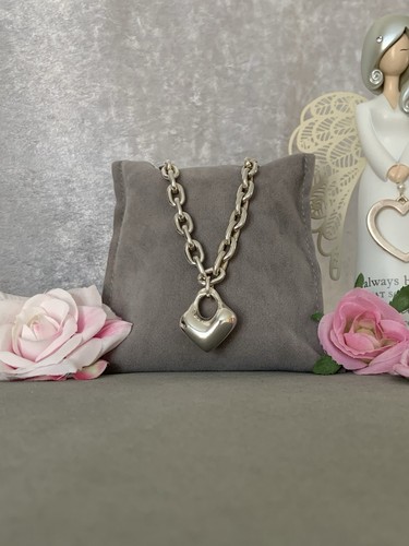 Premium Modern Sterling Silver 925 Heart on Oval Links Necklace & Bracelet Set - Picture 2 of 24