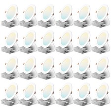 24 Pack 6 Inch 5CCT Ultra-Thin LED Recessed Ceiling Light with Junction Box, ...