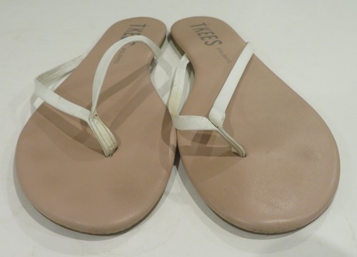 TKEES Lily Polishes Matte Leather Flip Flops Thongs Nude White Sandals Size 39 - Picture 5 of 8