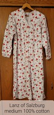 Lanz of Salzburg Flannel Cotton Nightgown M Cardinal Bird Button Lace White Red