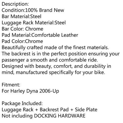 Backrest Sissy Bar Luggage Rack Fits For Harley Dyna Low Rider 2006-Up - Foto 4 di 9