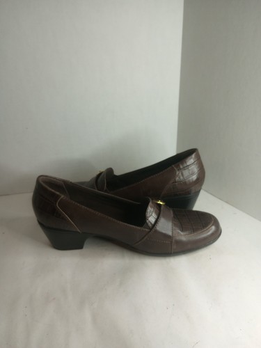 Clarks Bendables Shoes Dark Brown Leather Croco Slip On Loafers W/Buckle Sz 10 - Picture 6 of 8