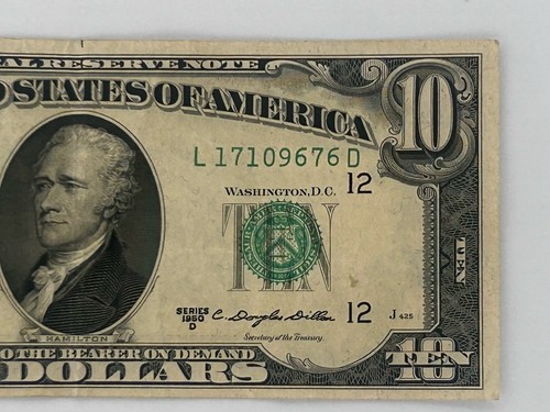 1950D San Francisco Reserve One $10.00 Dollar Bill Green Seal Circulated - Picture 3 of 4