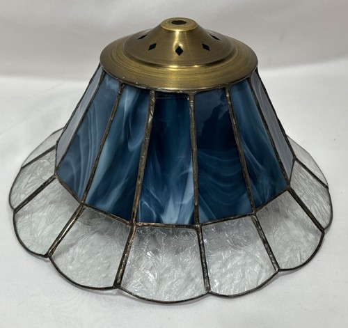Vintage Leaded Slag Stained Glass Lamp Shade Blue & Clear 9.5"D 3/8"Fitter - Picture 7 of 11