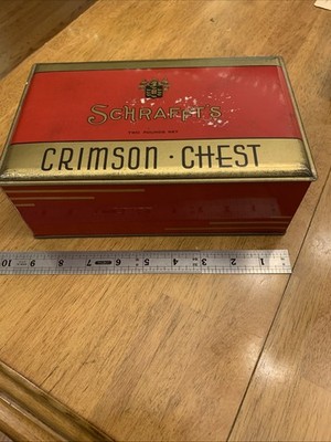 Vintage Schrafft s Crimson Chest- Two Pounds Net- New York- Boston Candy Tin
