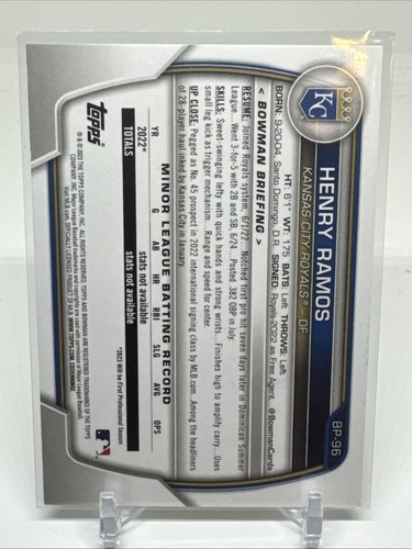 Henry Ramos 2023 Bowman 1st #BP-96 Kansas City Royals SIGNIERT - Bild 2 von 2