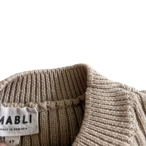 Mabli Boys Ecru Green Colorblock Merino Wool Rib Knit Sweater size 4 - Picture 2 of 6