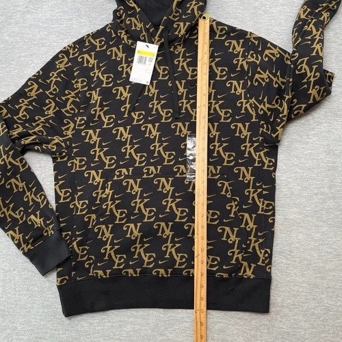 Nike Hoodie Herren Small Schwarz Gold Monogramm AOP Club Fleece Sweatshirt Athleisure - Bild 13 von 15