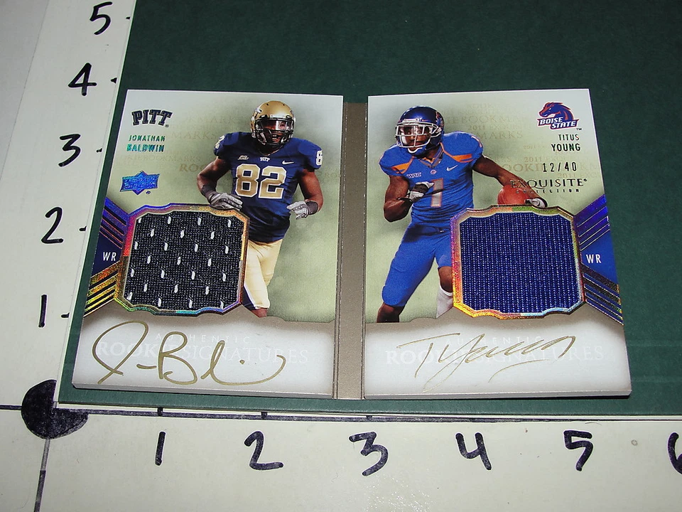 2011 Exquisite Jonathan Baldwin/Titus Young Rookie Auto Jsy #/40 Pitt - Boise St - Image 2 of 3