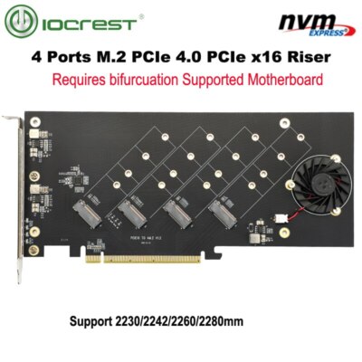 Ports NVMe to Pcie X16 riser controller Adapter Card