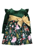 Bonnie Jean Girls Christmas Nutcracker Party Holiday green velvet dress 2T - 6X
