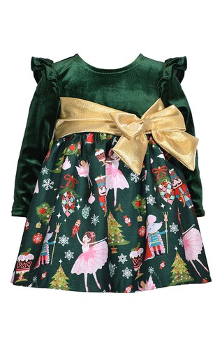 Bonnie Jean Girls Christmas Nutcracker Party Holiday green velvet dress 2T - 6X - Picture 1 of 11
