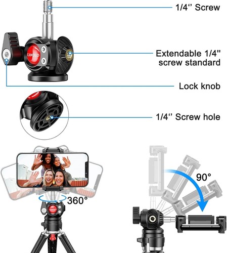 CAMOLO Mini Stativ Kamerahalter Mini Vlog Stativ Ständer mit 360° Kugelkopf Tabl - Bild 3 von 7