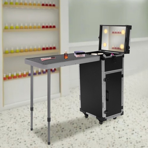Valigetta treno trucco arrotolabile scatola cosmetica trolley organizer con luce LED e specchio - Foto 15 di 21