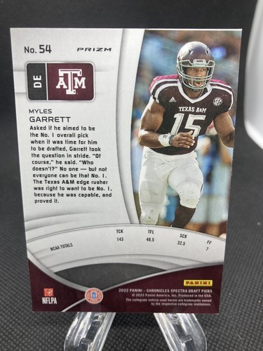 2022 Chronicles Spectra Draft Picks Myles Garrett Silver Prizm 54 Texas A&M 468 - Bild 2 von 2