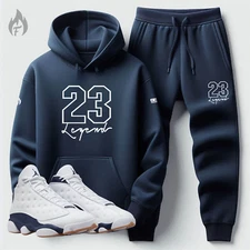 Men's Blue Hoodie Joggers 23 Legend Navy Blue Sweatsuit To Match Jordan 13 Navy