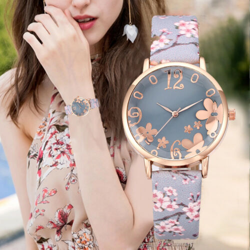 Women Fashion Embossed Flowers Small Fresh Printed Belt Student Quartz Watch - Picture 1 of 18