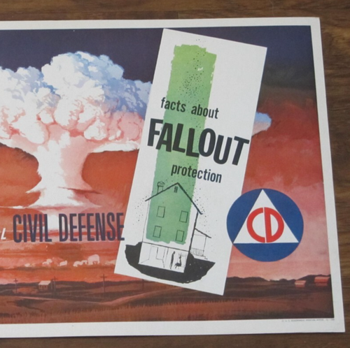 Vintage 1958 Civil Defense Fallout Shelter Poster 11" x 21" - 第 3/4 張圖片
