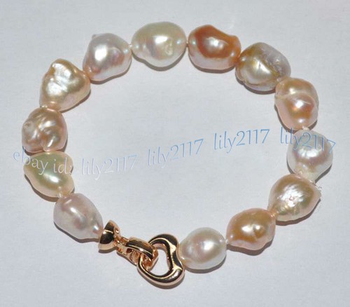 Genuine 12-13mm Natural White Pink Purple Baroque Cultured Pearl Bracelet 7.5'' - Picture 6 of 7