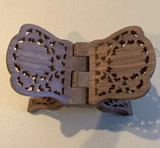 Vintage Large Wood Book Holder Folding Bible Cookbook Stand India Carved