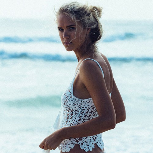 Hand Crochet Beach Bikini Top Ecstatic Dance Top Women Tassels boho Swimwear Top - Picture 2 of 7