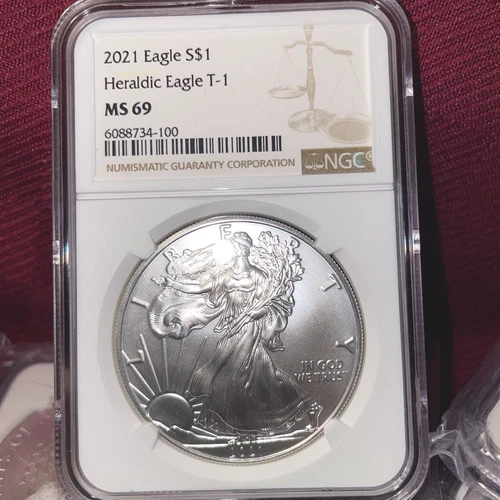 2021 American Silver Eagle NGC MS69  Heraldic Eagle T-1