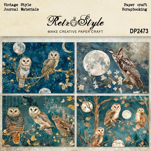 Libro de recortes Night Moon Owls Branch A5 tarjeta diario papel artesanal - Imagen 4 de 5