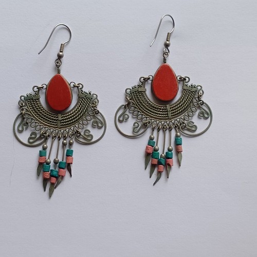 Vintage Southwest Tribal Boho silberfarbene Ohrhänger Ohrhänger Perlen Ohrringe - Bild 2 von 3