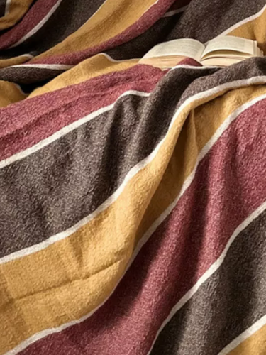 large 100% linen flax blanket bedspread coverlet striped earthy natural tones - Picture 8 of 12