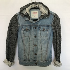 denim jacket with sweatshirt sleeves