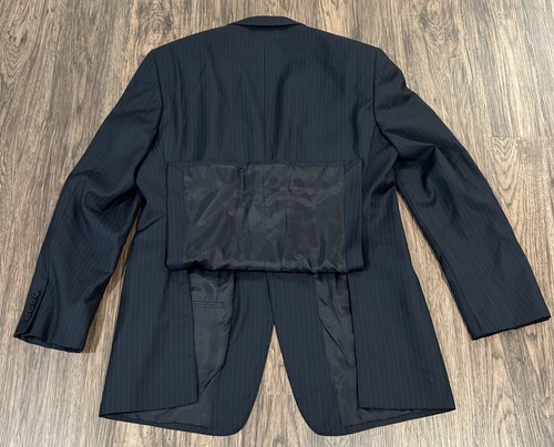 Vintage Armani Collezioni Wool Navy Blue Pinstripe Blazer Size 44L Made In Italy - Picture 3 of 13