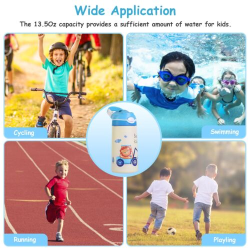 13.5oz Kid's Vacuum Insulated Stainless Steel Leak-proof Water Bottle with Straw - Picture 8 of 24