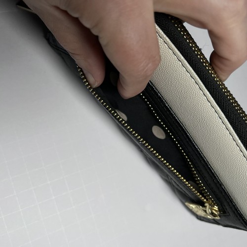 Anne Klein Quilted Zip-Around Wallet with Gold Charm Black & White - Picture 6 of 13