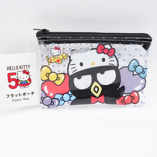 【HelloKitty】未開封 レア品 本物紙幣裁断片入 招福キャッシュお守り袋 Sanrio JAPAN Bad Badtz-Maru x Hello Kitty 50th Mini Flat Zipper
