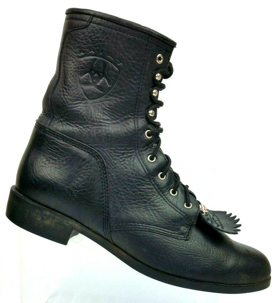 Ariat Black Leather Lace Up Roper Western Boots 30071 Men's US 10.5 EUR 43.5 Ariat Black Leather Lace Up Roper Western Boots 30071 Men's US 10.5 EUR 43.5