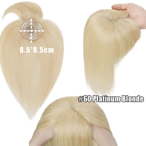 100% Remy Human Hair Topper Toupee Clip In Women Hairpiece Silk Base Extensions - Picture 28 of 70