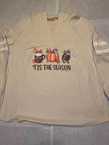 Women's Light Camel Button Pumpkin Print Long Sleeve Hoodie ~ Sz L ~ NWT - Bild 2 von 8