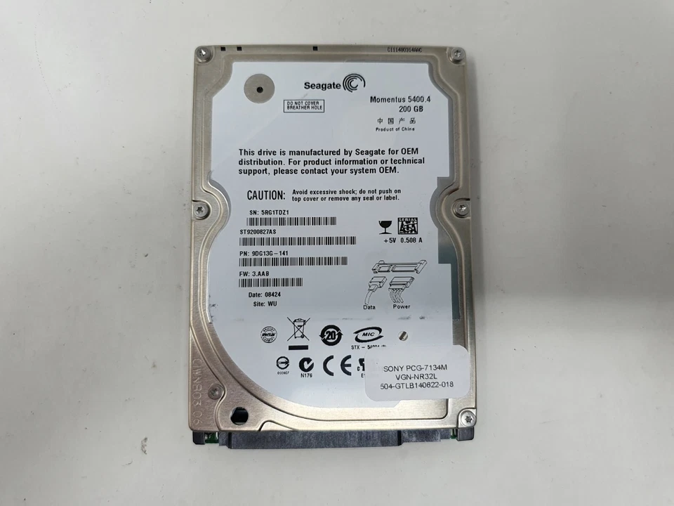 SONY PCG-7134M VGN-NR32L HDD Hard Disk Drive 200GB SATA 2.5" Seagate ST9200827AS - Image 2 of 4