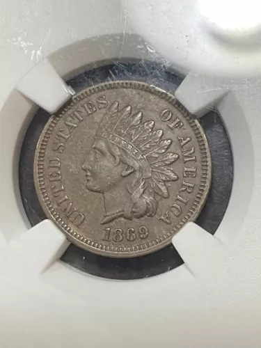 NGC AU55 1869 INDIAN HEAD CENT SCARCE DATE VERY NICE