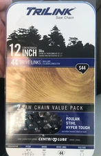 NEW-12 INCH-TRILINK SAW CHAIN~(2 Chain Value Pack) S44 Drive Links~Low Kickback