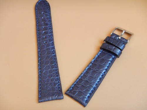 20 MM Strap Genuine Crocodile Night Blue Sewn Handmade 16 MM At The Loop - Picture 8 of 14