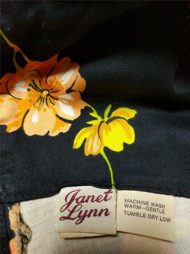 1960's VINTAGE BLACK & ORANGE FLORAL COTTON DRESS BYJANET LYNN--36" BUST-USA - Picture 5 of 5