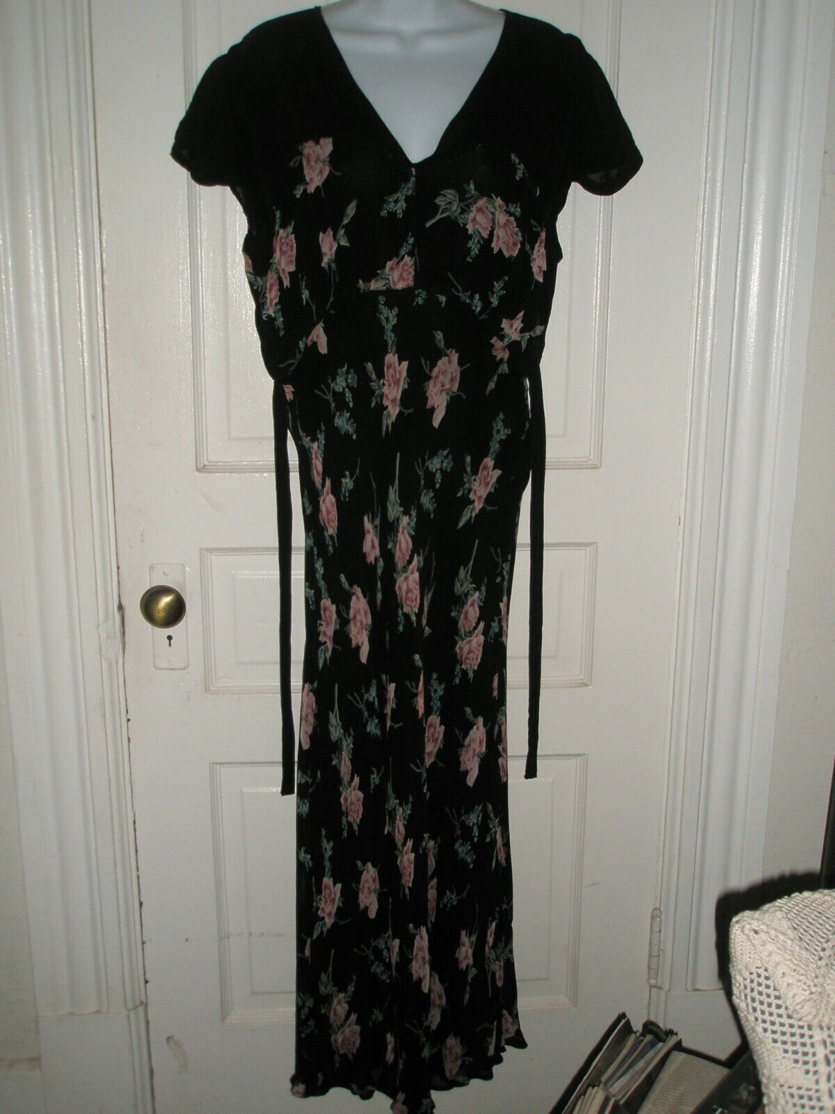 Vintage 80's Women's Nostalgia Black Floral Sheer… - image 1