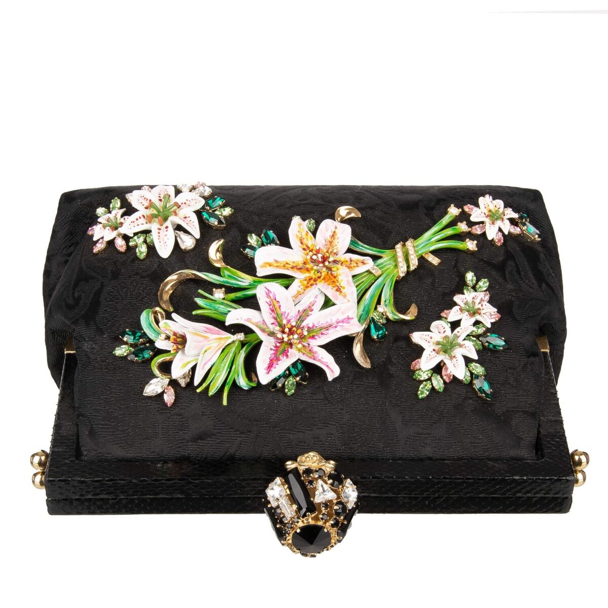 DOLCE & GABBANA Crystal Lily Flower Snakeskin Chain Clutch DOLCE & GABBANA Crystal Lily Flower Snakeskin Chain Clutch