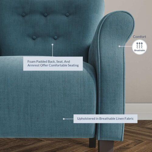 Elegant, Button Back Armchair Accent Living Room Linen Upholstered, Blue - Picture 3 of 7
