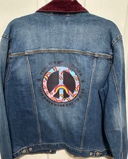 Denim Jacket With Corduroy Collar - Jordache Vintage W/ Peace Sign Emblem Size L